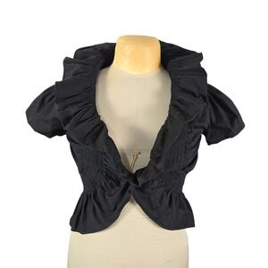 Poetry‎ Clothing Black Ruffled Collar Puff Sleeve Smocked Blouse M Dark Academia